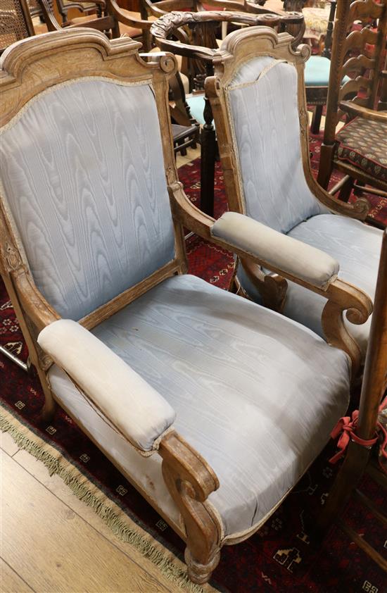 A Victorian oak grandfather chair and matching nursing chair
